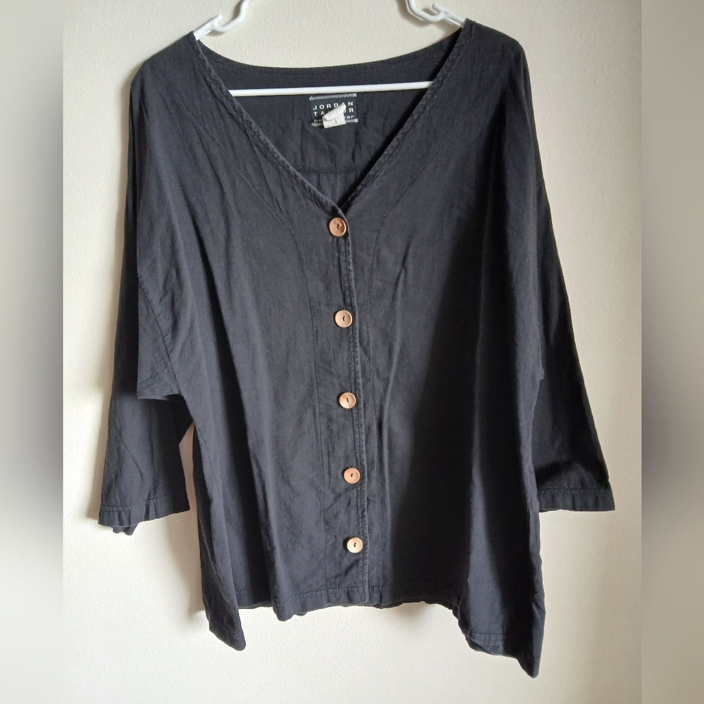 Jordan Taylor Beachwear Black  Cotton Button 3/4 Sleeves